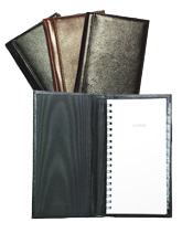 inside and outside views of black, Burgundy and cognac leather address books